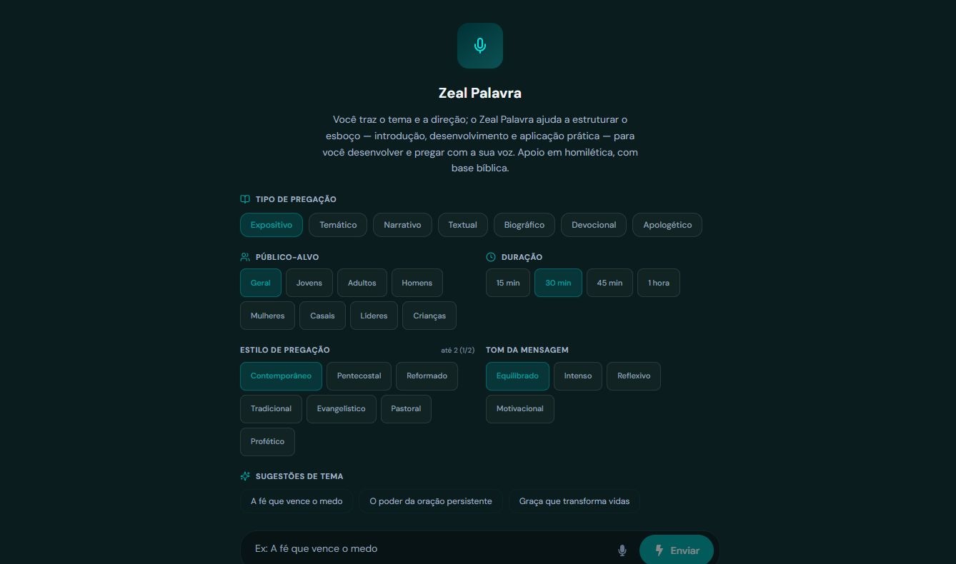 Captura real da interface de Zeal Palavra